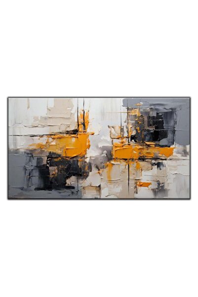 tablodekor SOYUT SARI SİYAH VE BEJ GEOMETRİK ŞEKİLLER YAĞLI BOYA DOKULU TABLO