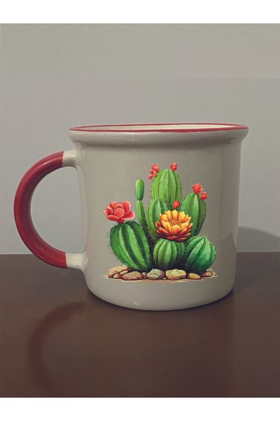 lili hediyelik Cactus Red Mouth Mug - Ceramic Tea, Coffee Gift Cup