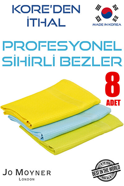Jo Moyner 8'li Mikrofiber Temizlik Bezi Sihirli Bez Cam Mutfak Banyo 40x60 Cm Made In Korea