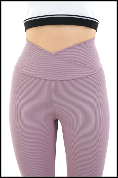 Saraylı Kadın Gül Kurusu Yüksek Bel Fitilli Toparlayıcı Tayt