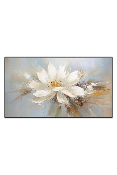 tablodekor BEYAZ LOTUS ÇİÇEĞİ YAĞLI BOYA DOKULU TABLO