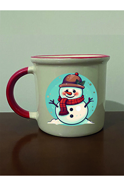 lili hediyelik كوب ذو فم أحمر مع رجل ثلج - كوب شاي وقهوة من السيراميك