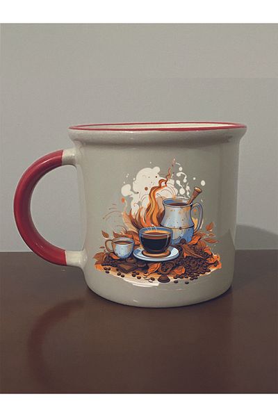 lili hediyelik Red Mouth Mug with Coffee Beans - Ceramic Tea, Coffee Gift Cup