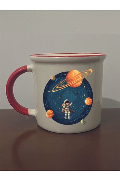 lili hediyelik Children's Red Mouth Mug Swinging on the Planet - Ceramic Tea, Coffee Gift Cup