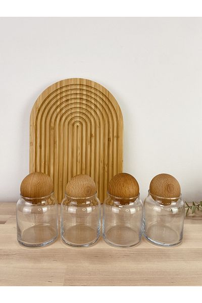ELZEY HOME 4-Piece Glass Spice Jar Set with Wooden Ball Lid