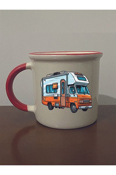 lili hediyelik Orange Caravan Red Mouth Mug - Ceramic Tea, Coffee Gift Cup