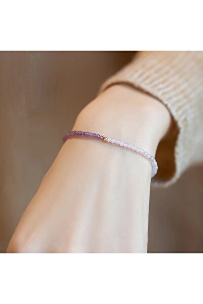 Hazeran accessories Gerçek Ametist Taşlı Minimal Bileklik