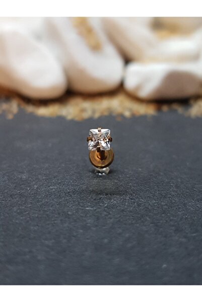 Lumnos Takı Cerrahi Çelik Piercing Kare Zirkon Taşlı Kıkırdak Tragus Conch He...