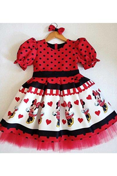 EYLÜL ELİF BUTİK Eilul Elif Boutikue Minnie Mouse Patterned Girl's Dress