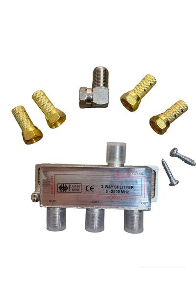Vwin 1/3 Splitter + 4 Adet GOLD-SARI F Konnektör + 1 adet L Tipi Konnektör, T...