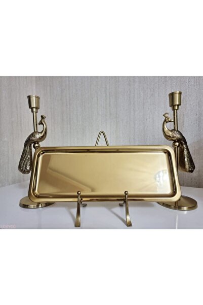 LOVYCO صينية تقديم تقديم ذهبية 33x13، مطلية بالتيتانيوم بنسبة 100%