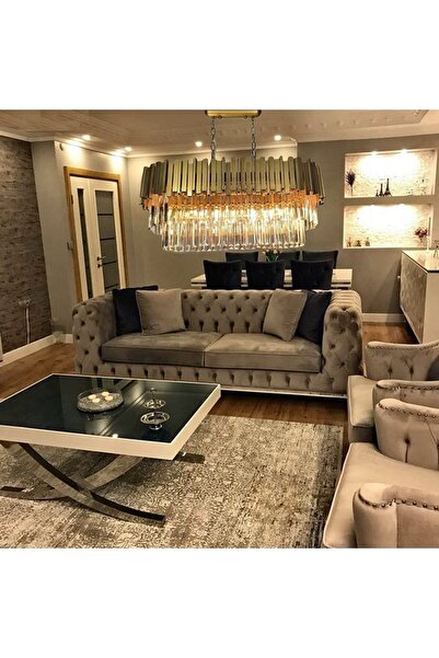 Özçelik Luxury Premium Profilo Oval Kristal Taşlı Büyük Boy Salon Masa Üstü Lüks Avizesi