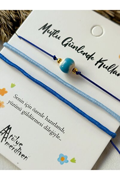 Atölye Merdiven Seramik 3 lü ip bileklik seti Mavi