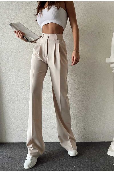 H&A İSTANBUL Pantaloni de damă Palazzo plisați cu talie înaltă