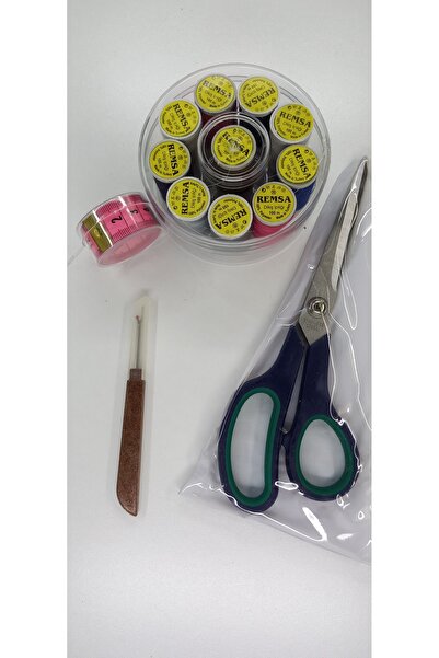 Tuhafiş Tailor Set 1 Fabric Scissors 10 Pieces 100 Meters Spool 1 Piece Remov...