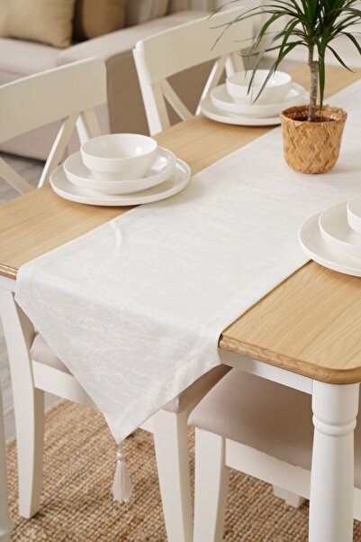 HALFART Zerafetin Rengi: Beyaz Masa Örtüsü , Üçgen Püsküllü Runner