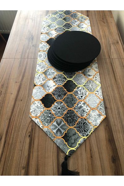 HALFART Nuanțe moderne și gri: Decor de masă, față de masă cu model marocan gri cu ciucuri