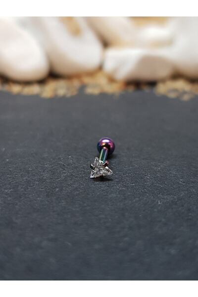 Lumnos Takı Cerrahi Çelik Piercing Üçgen Zirkon Taşlı Kıkırdak Tragus Conch H...