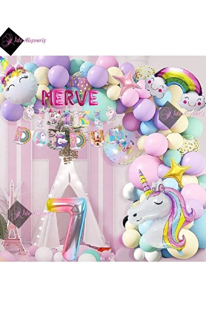Bkmc Σετ γιορτής γενεθλίων με μπαλόνια μακαρόν με θέμα το Unicorn, με 5 γράμμ...