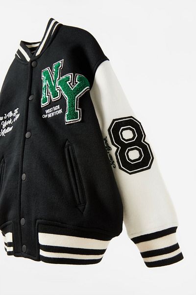 Empoli Unisex Black Kids Bomber Jacket College Jacket New York Patch Appliqued