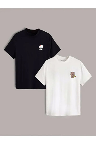 FULL TOLERANCE SEVGİLİ ÇİFT KONBİNİ HEDİYE DUDU BUBU BASKILI SİYAH BEYAZ T-SHIRT