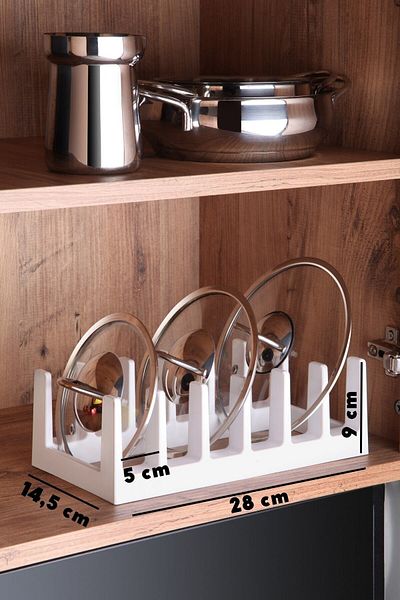 Nandy Home Többcélú műanyag tányér, serpenyő- és edényfedél rendező fehér