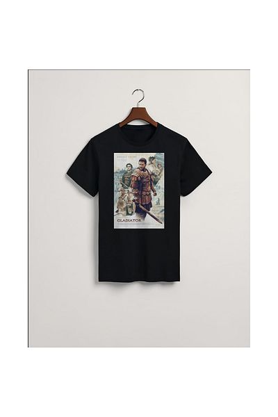 MarkaTurko Tricou unisex din bumbac pieptănat cu design special Gladiator Black 305-111