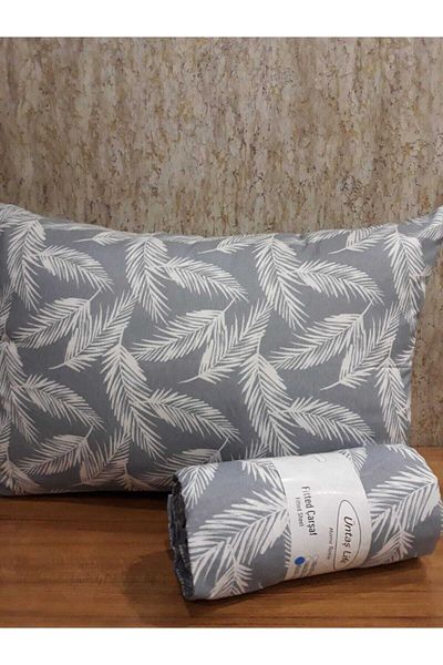 üntaş Cearșaf dublu elastic 160x200 Life Blue Feather + 2 Fețe de pernă Ecmavitüy160