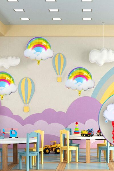 Parti dolabı Rainbow And Cloud Foil Balloon 60cm