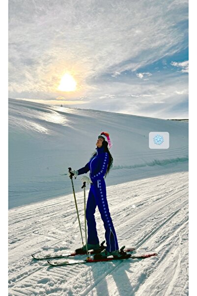 Lora Atelierr Lora Mavi Kar Taneli Desenli Ski Suit(kayak Tulumu)