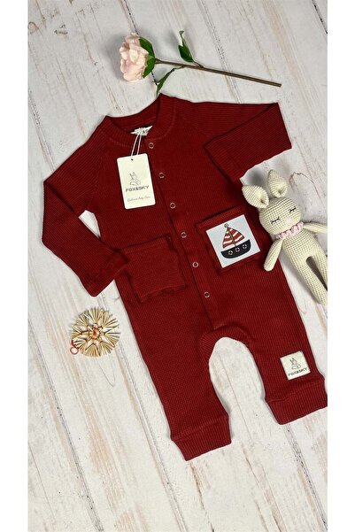 Fox&Sky Organic Dark Red Baby Rompers - Boat Printed