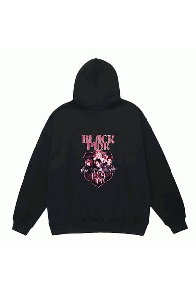MarkaTurko Унисекс суитшърт с качулка и черна принтирана материя Blackpink 105-4c