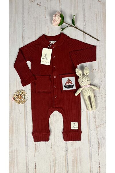 Fox&Sky Organic Dark Red Baby Rompers - Boat Printed