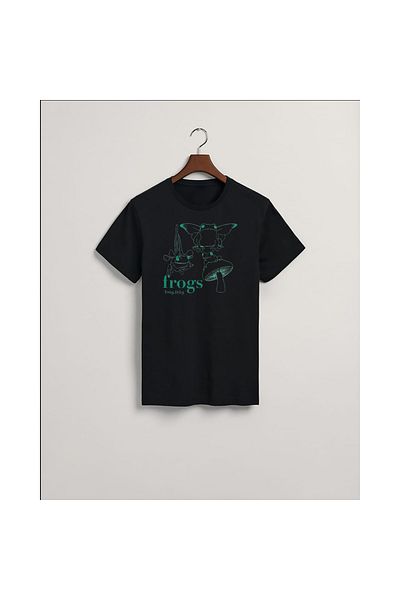 MarkaTurko Tricou cu design special din bumbac pieptănat negru imprimat broască 105