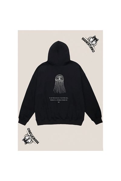 MarkaTurko SEA Custom Design Back Printed Black Hooded Unisex Sweatshirt 105