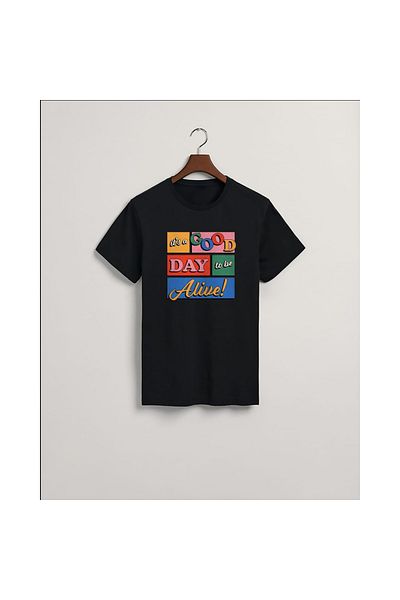 MarkaTurko Este o zi bună pentru a fi în viață Tricou cu design special din bumbac pieptănat negru imprimat 105