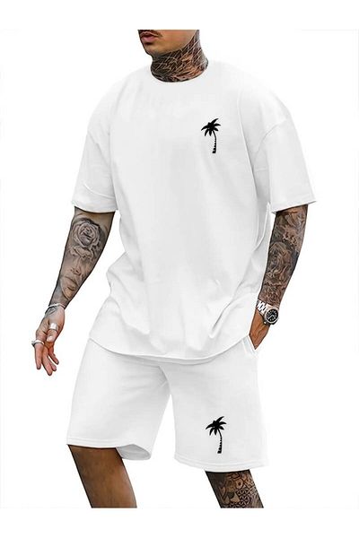 AMMA Men's Palm T-Shirt Set with Printed Bottom and Top Shorts