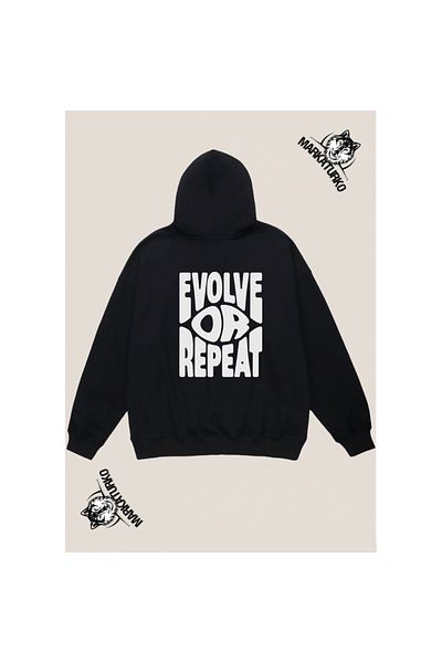 MarkaTurko EVOLE OR REPEAT custom design back printed Black Hooded unisex Sweatshirt 1505-83