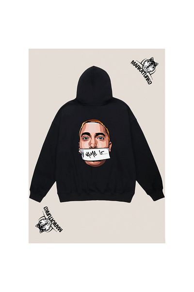 MarkaTurko EMINEM MY NAME IS design personalizat cu imprimeu pe spate Hanorac negru unisex 1105-84