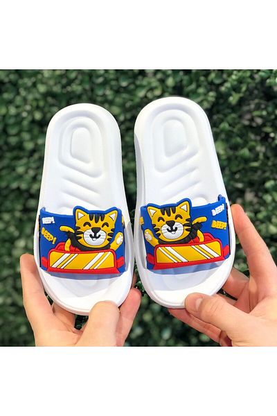 Pandalina Cute Cat Figured Non-Slip Sole Children's Slippers Children's Beach Sea Pool Bathroom Slippers