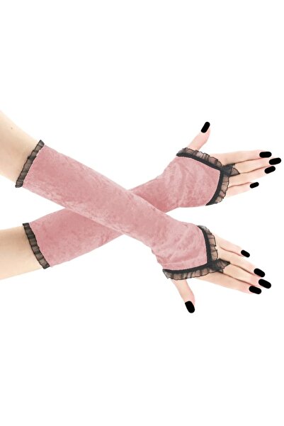 es moda shop Rana fırfırlı kadife gelin kolluk pudra