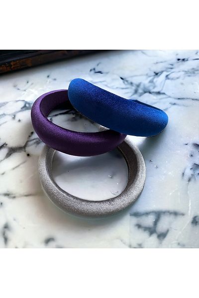alsaccessories Комплект от 3 куполообразни кадифени ленти за глава - синя, лилава, сива
