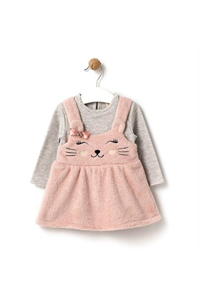 eladamoda Sevimli Kedicik Gül Kurusu Yumos Kız Bebek Elbise Ve Bluz
