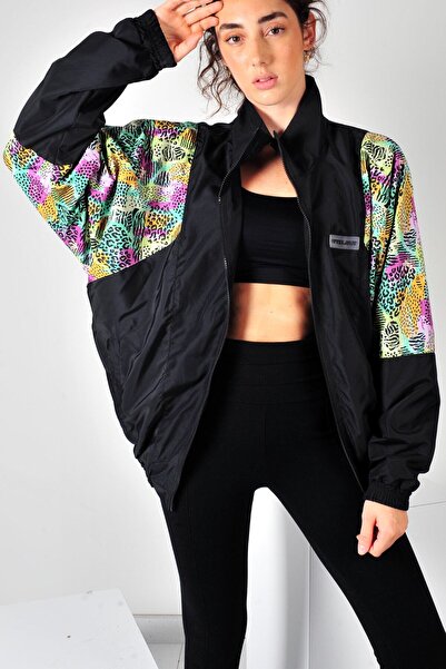 Vatkalimon Men's Women's Black Color Leopard Patterned Bomber