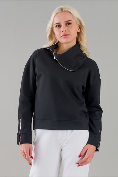 Bold & Young Tunica cu mânecă lungă, cu guler șal, cu fermoar, de culoare neagră