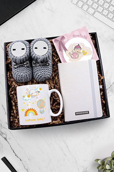 Trendmiya Anne Bebek Ajanda & Hoşgeldin Bebek Baskılı Kupa & 1 Çift Patik Hed...