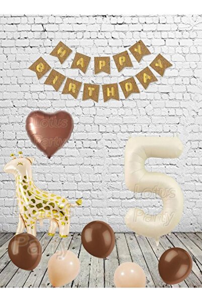 LOTUS PARTY مجموعة عيد ميلاد بتصميم زرافة ريترو بعمر 5 سنوات، بالون من رقائق ...