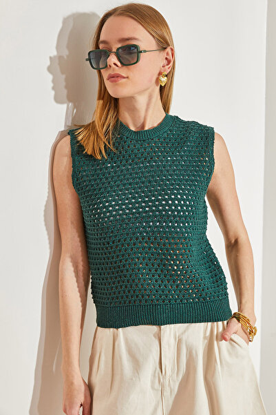 Bianco Lucci Women's Emerald Green Knitted Patterned Knitwear Blouse 20246013
