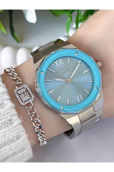 Slazenger ساعة يد نسائية مقاومة للماء بطول 30 متر من الفولاذ + سوار معصم BSL.09.2258.3.05