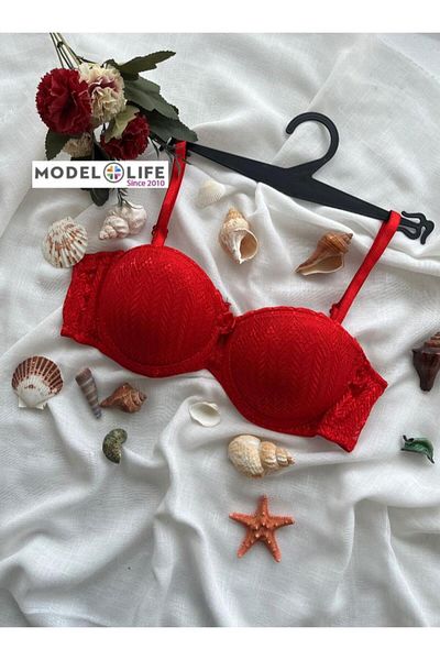 MODELLİFE Strapless Underwire Supported Padded Red Flame Lace Bra